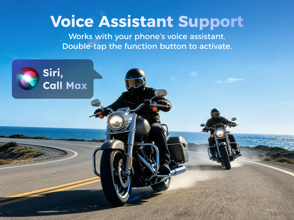 MAXRUNON 2Y helmet intercom activating smartphone voice assistant while riding